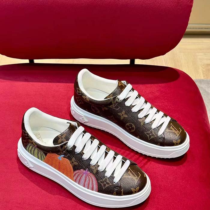 Louis Vuitton Women LV Time Out Sneaker Brown Printed Patent Monogram Canvas Flowers