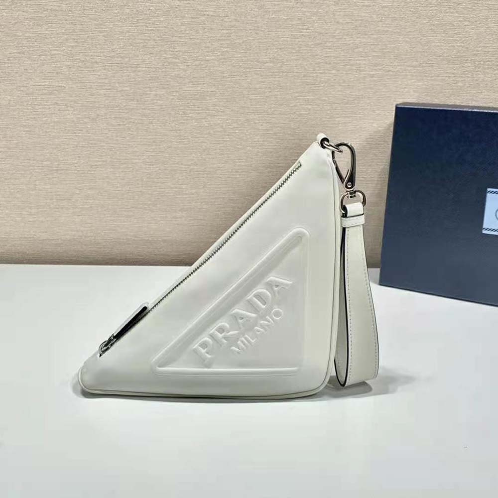 Prada Women Leather Triangle Leather Pouch-White