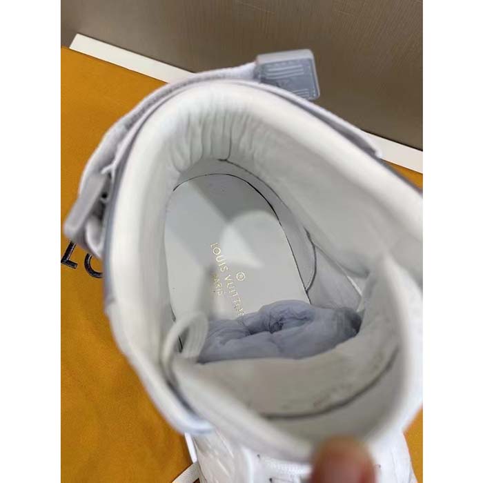 Louis Vuitton LV Unisex Rivoli Sneaker Boot Silver White Calf Leather Monogram Canvas