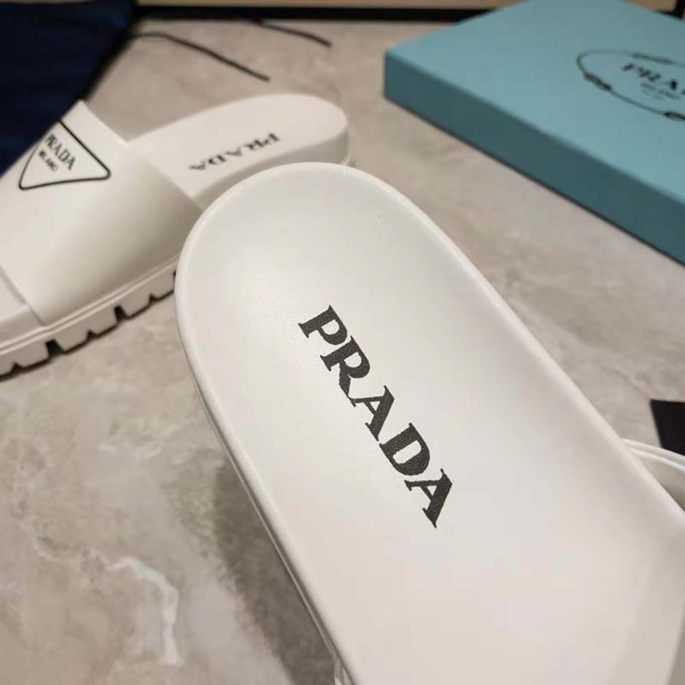 Prada Women Leather Slides in 20mm Heel-White