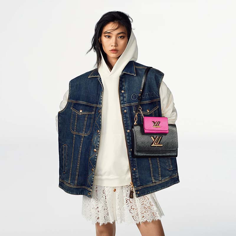 Louis Vuitton LV Women Twist MM Handbag Black Fuchsia Epi Grained Cowhide Leather