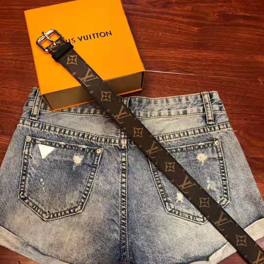 Louis Vuitton LV Unisex Signature Chain 35mm Belt in Monogram Macassar Canvas-Brown