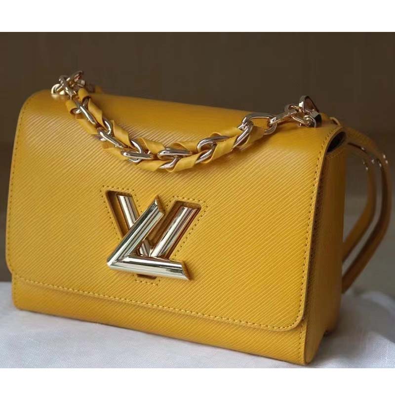 Louis Vuitton LV Women Twist MM Handbag Sunflower Yellow Epi Grained Cowhide Leather