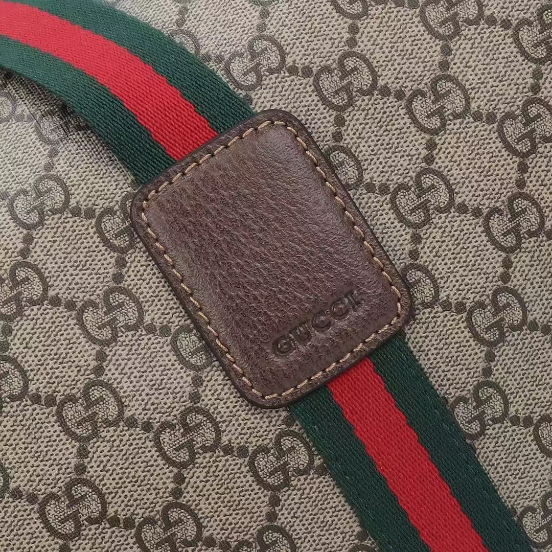 Gucci Unisex Maxi Duffle Bag Web Beige Ebony Soft GG Supreme Zip Closure