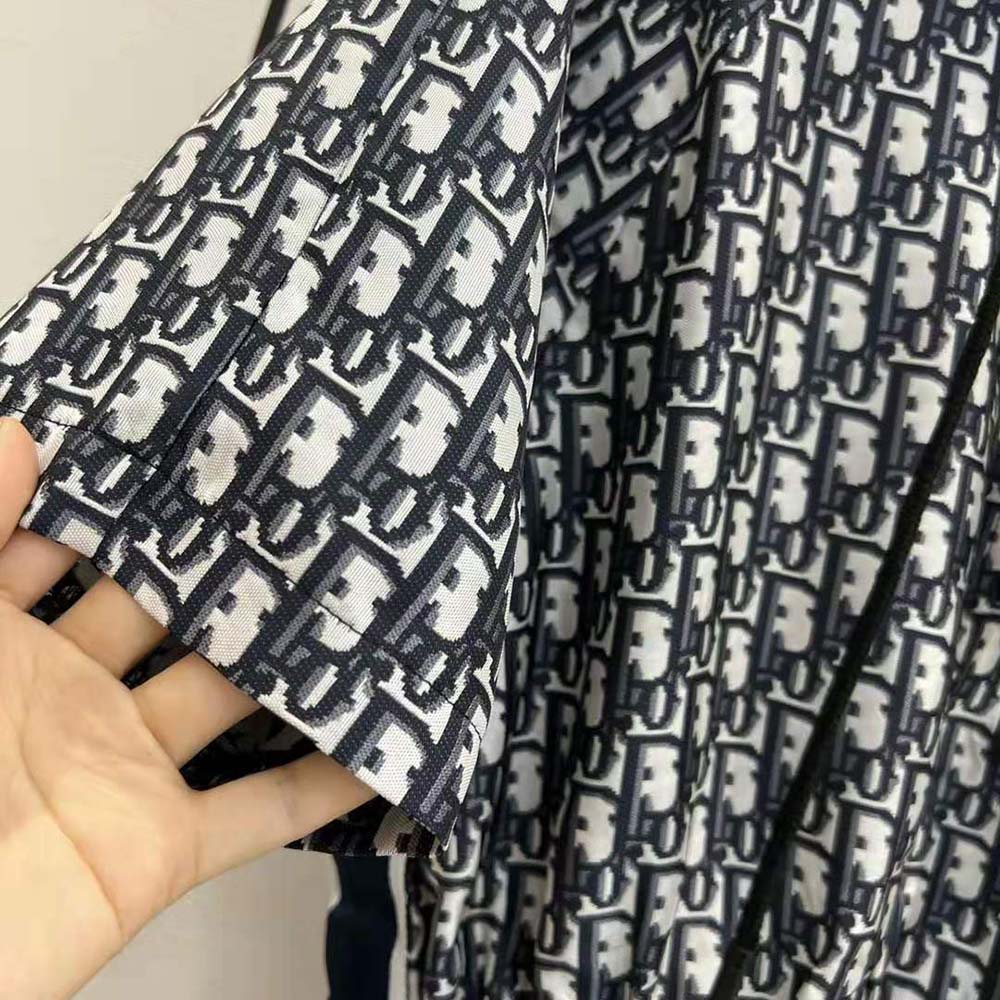 Dior Women Hooded Romper Blue Technical Taffeta Jacquard