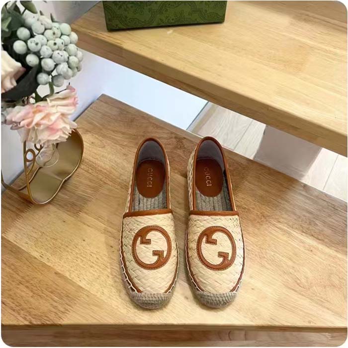 Gucci Unisex GG Interlocking G Espadrille Natural Raffia Leather Round