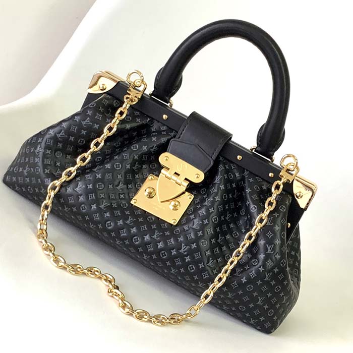 Louis Vuitton LV Women Monogram Clutch Black Calfskin Leather S-Lock