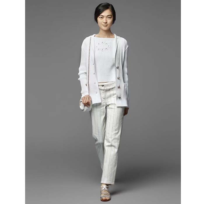 Chanel Women CC Chain Belt Metal Glass Pearls Imitation Pearls Strass Dark Gold Pearly White Crystal