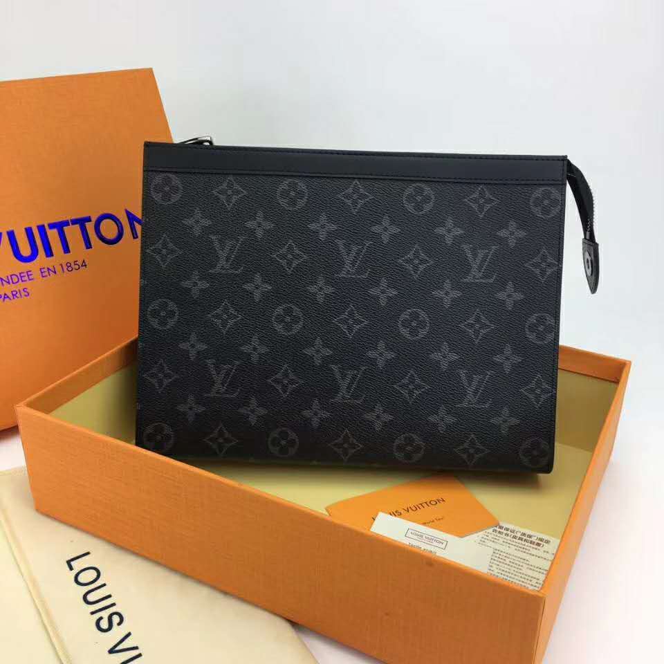 Louis Vuitton LV Unisex Pochette Voyage MM Bag in Monogram Eclipse canvas-Grey