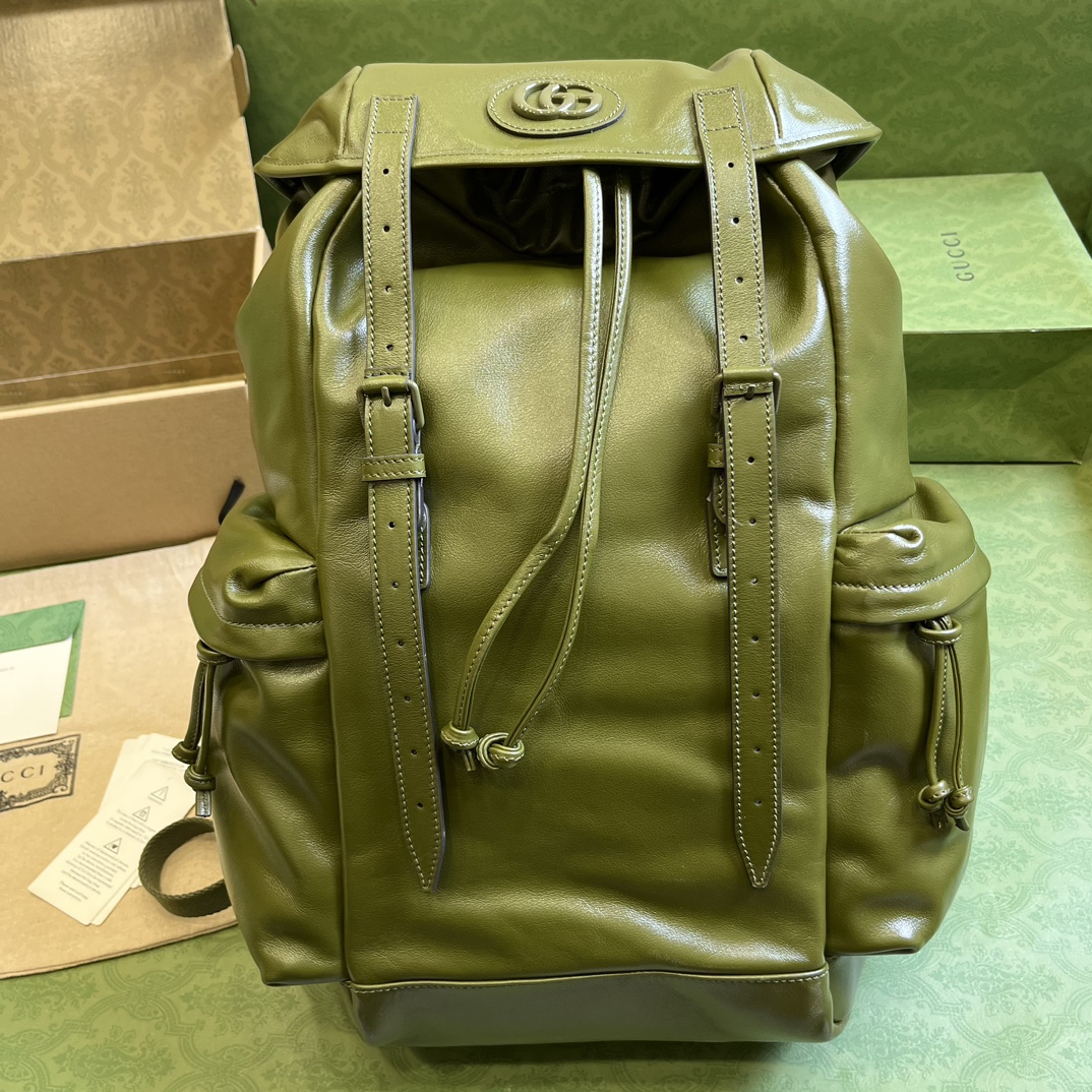 Gucci Unisex GG Backpack Tonal Double G Original GG Canvas Forest Green Leather