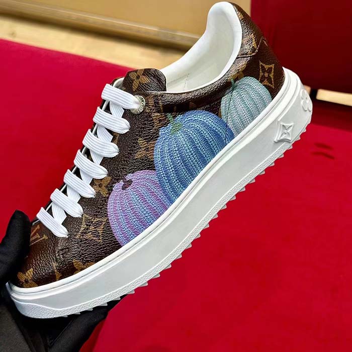 Louis Vuitton Women LV Time Out Sneaker Brown Printed Patent Monogram Canvas Flowers
