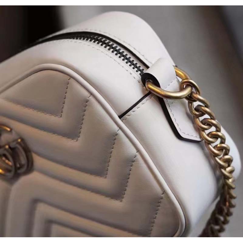 Gucci Women GG Marmont Matelassé Mini Bag White Matelassé Chevron Leather Double G