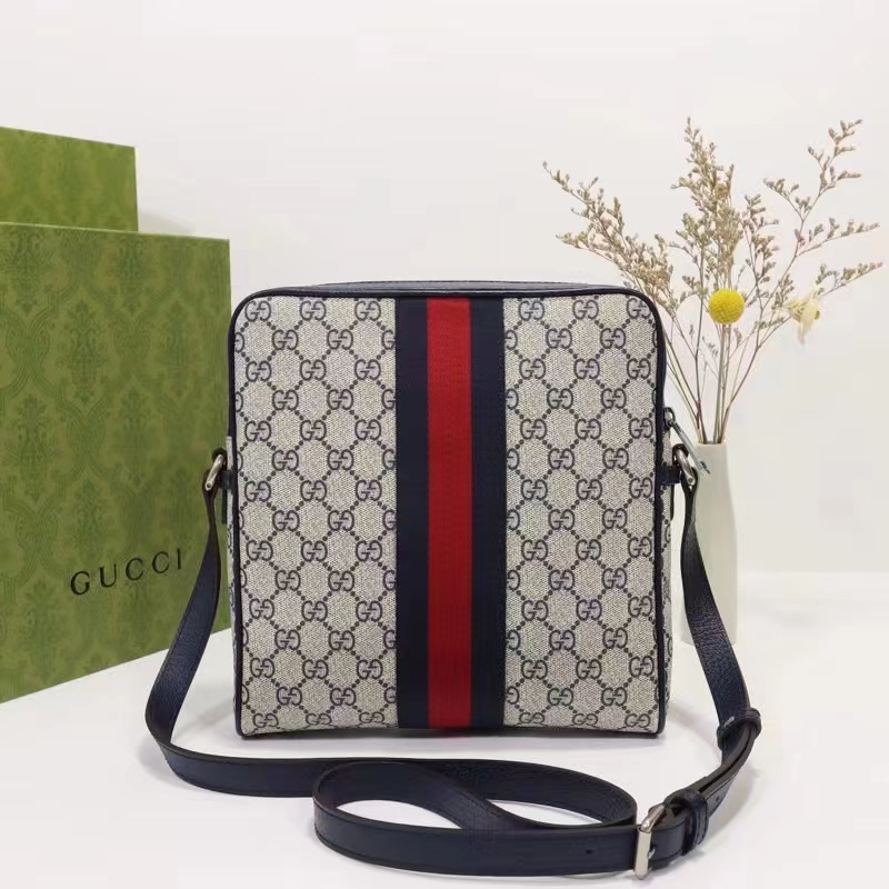 Gucci Unisex Ophidia GG Small Messenger Bag Beige Blue Supreme Canvas