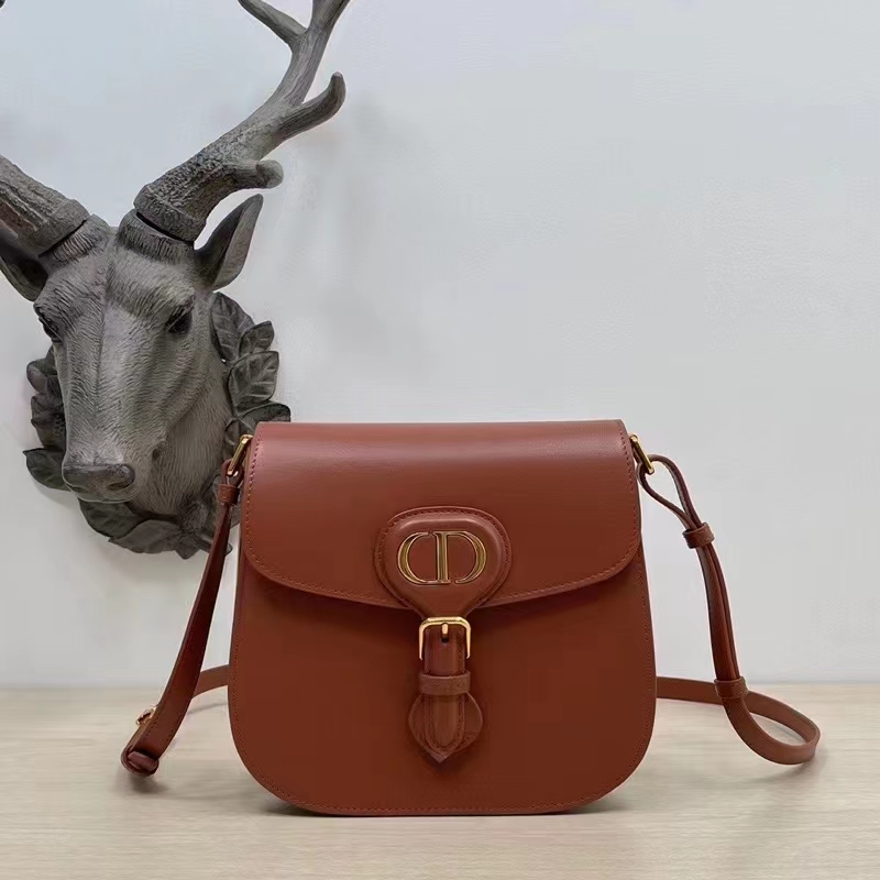 Dior Women CD Dior Bobby Frame Bag Cognac-Colored Box Calfskin