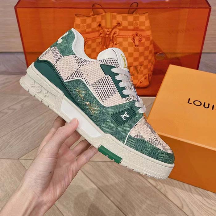 Louis Vuitton Unisex LV Trainer Sneaker Green Damier Grained Calf Leather Rubber Monogram Flowers