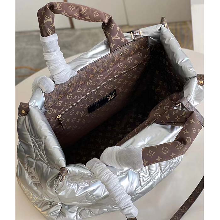 Louis Vuitton LV Unisex OnTheGo GM Tote Silver Recycled Metallic Nylon Econyl