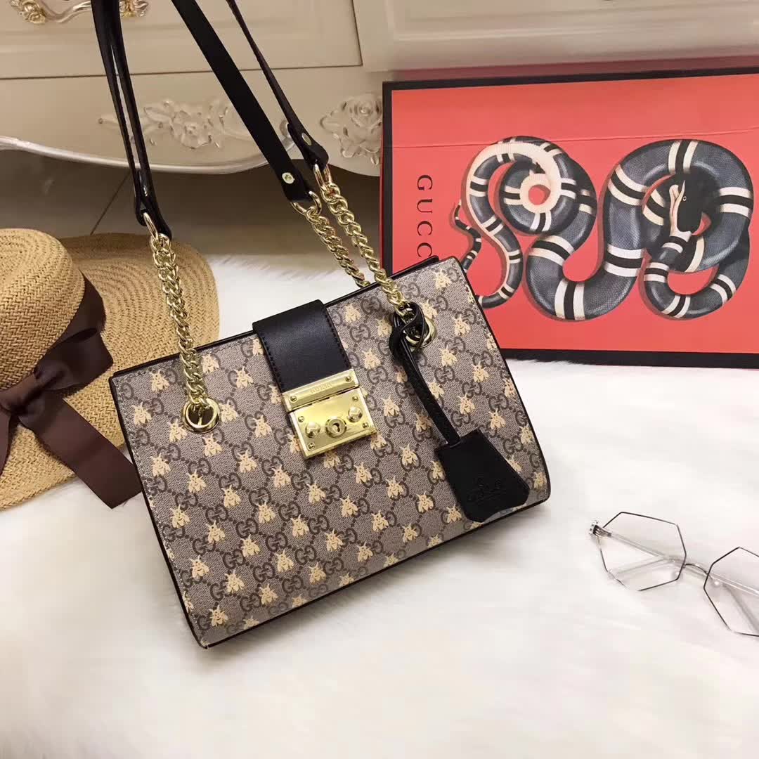 Gucci Padlock Small GG Supreme Canvas Shoulder Bag with Printed Bees