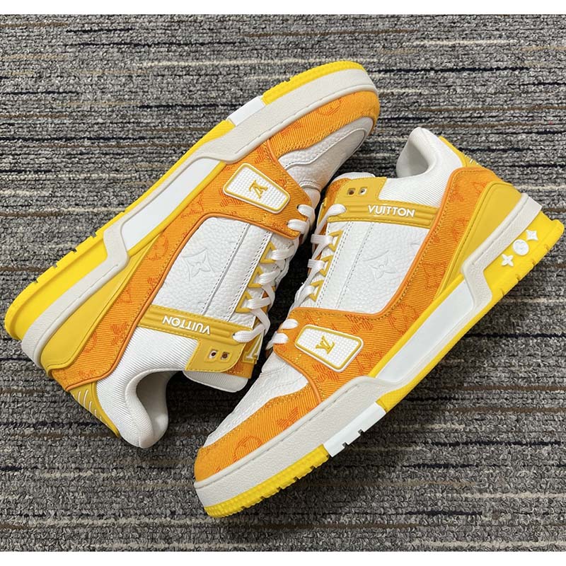 Louis Vuitton Unisex LV Trainer Sneaker Yellow Monogram Denim Monogram Embossed Grained Calf