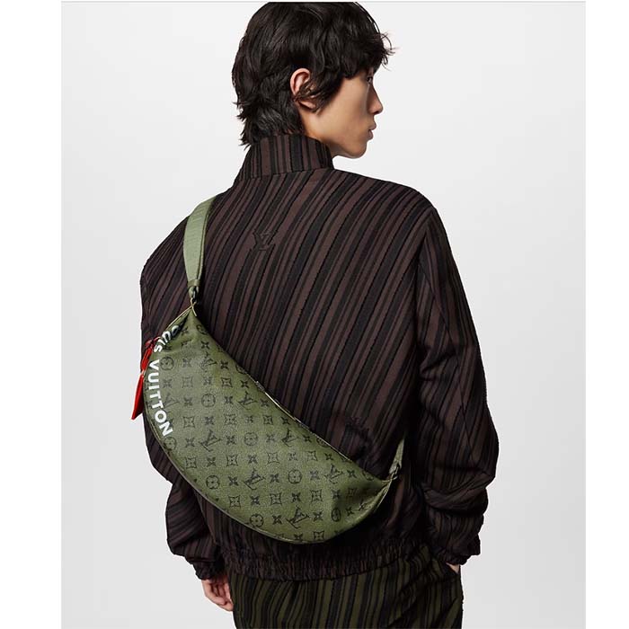 Louis Vuitton LV Unisex Hamac Bag Khaki Green Vermillion Red Monogram Coated Canvas Cowhide Leather