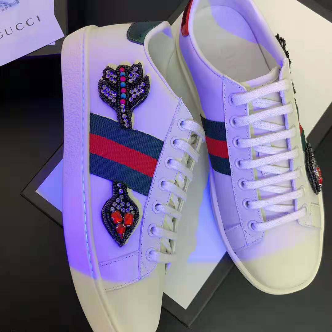 Gucci Unisex Ace Embroidered Sneaker with Arrow Appliqués-White