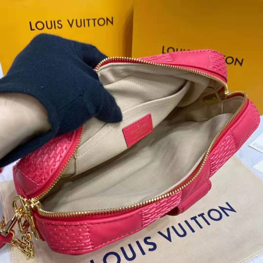 Louis Vuitton LV Women Troca PM Handbag Pink Damier Quilt Lambskin S-Lock Double Zip