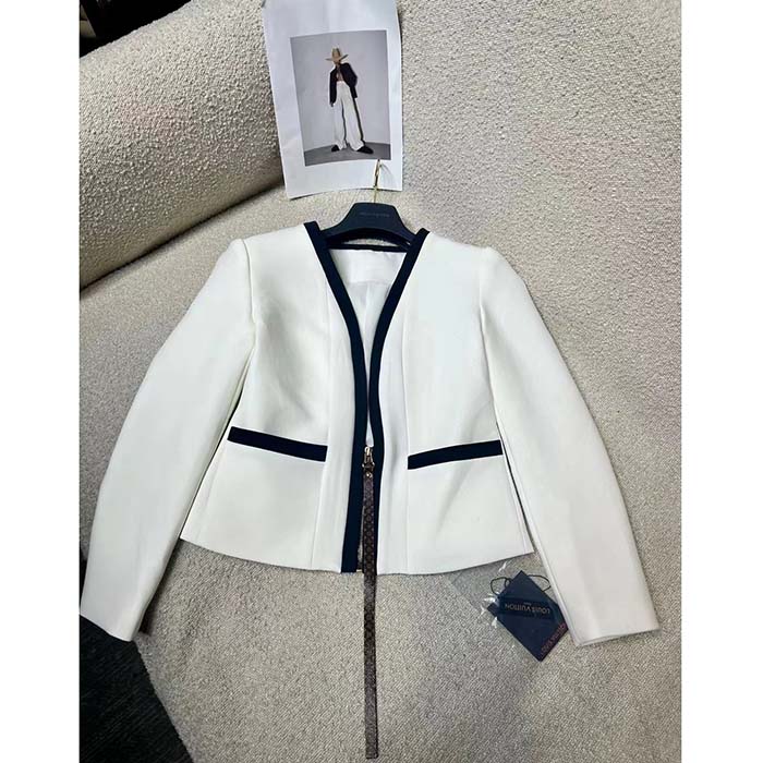 Louis Vuitton Women LV Wetsuit Pull Mikado Jacket Wool Silk White Regular Fit