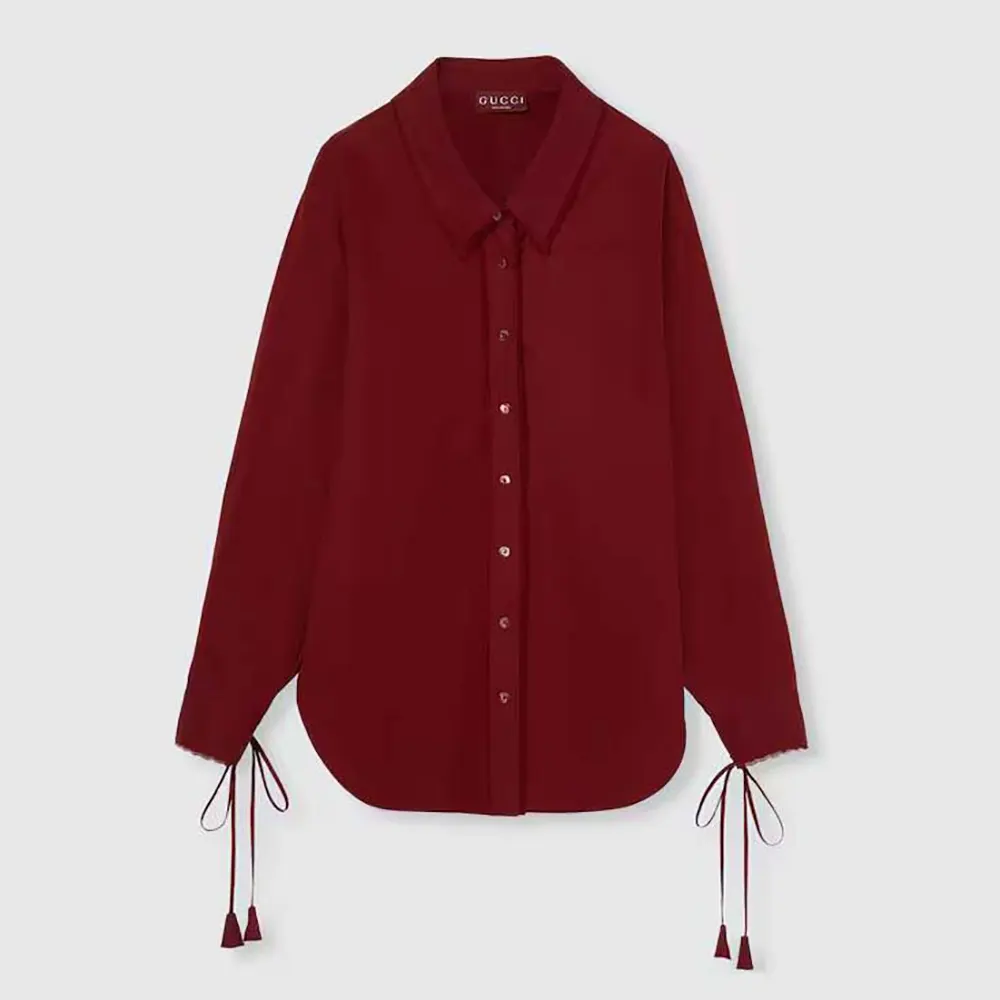 Gucci Women Cotton Poplin Shirt with Tie 830353Z7ADR6052