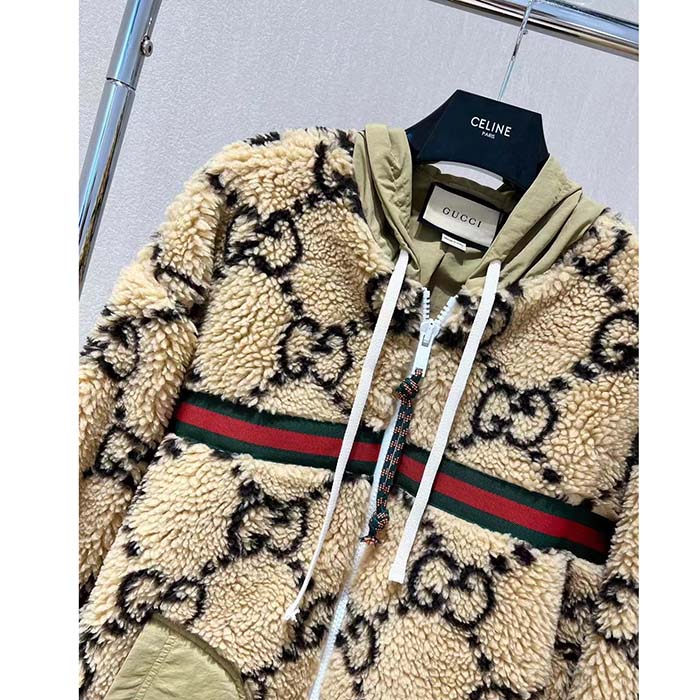 Gucci Men Maxi GG Wool Jersey Jacket Beige Black Polyamide Polyester