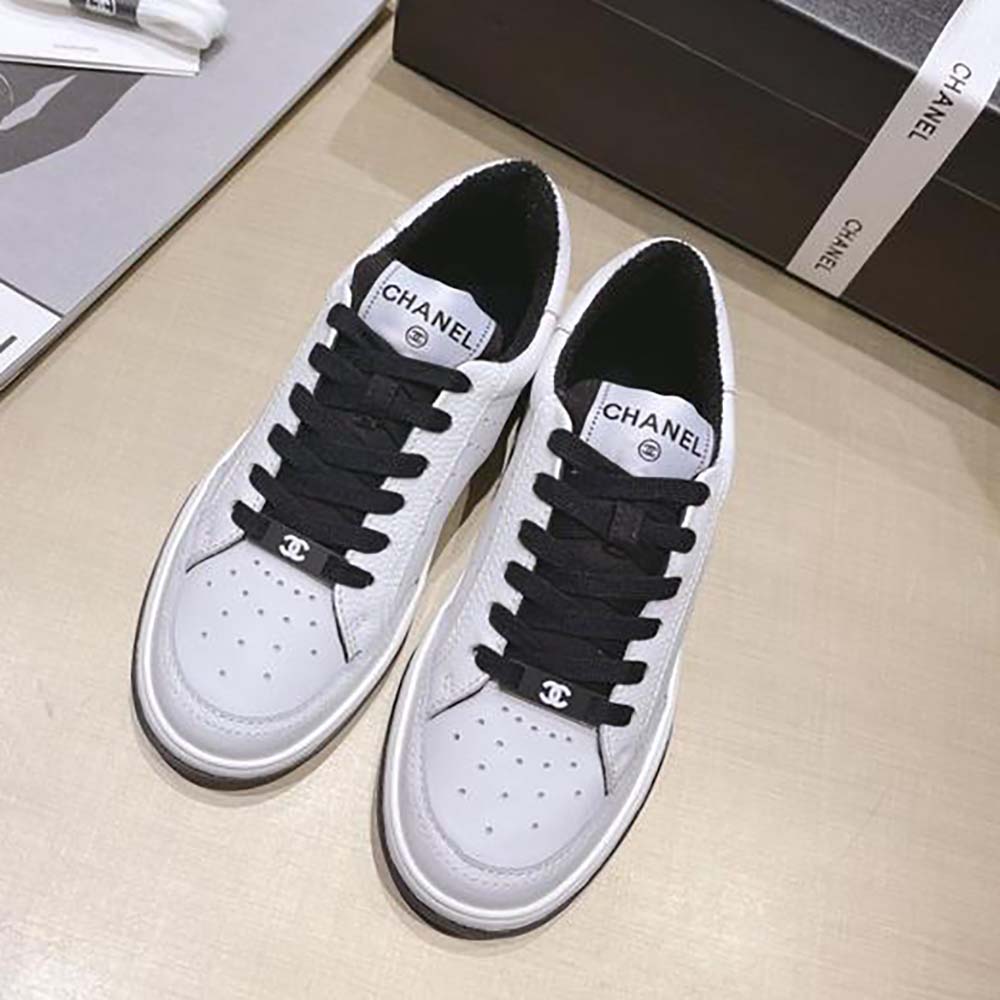 Chanel Women Calfskin Letter Flat Lace Up Runner Trainer Sneakers