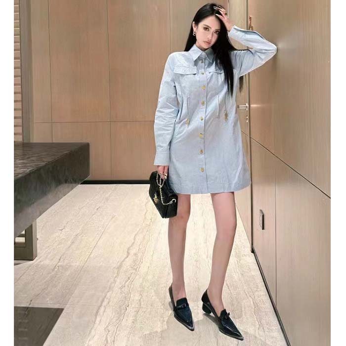 Louis Vuitton LV Women Zipper Waist Shirt Dress Coton Ice Blue Regular Fit
