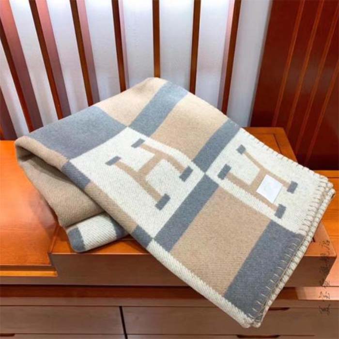 Hermes Unisex Wool Cashmere Pink Grey Beige Multifunction Blanket Scarf