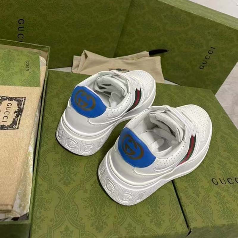 Gucci Unisex Sneaker Web White Leather Green Red Web Lace Up Flat