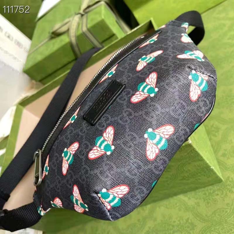 Gucci Unisex Gucci Bestiary Belt Bag Bees Black GG Supreme Canvas