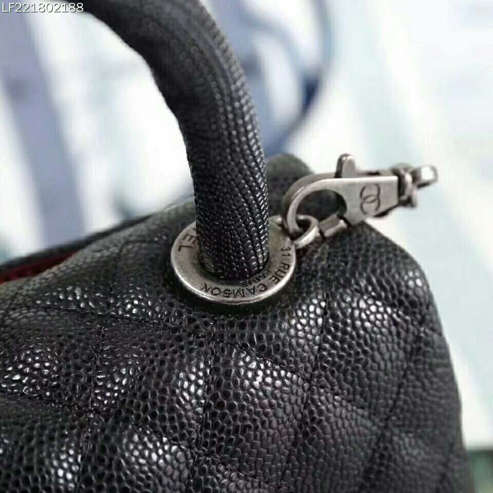 Chanel Coco Caviar Lizard Quilted Mini Flap Bag with Top-Handle-Black