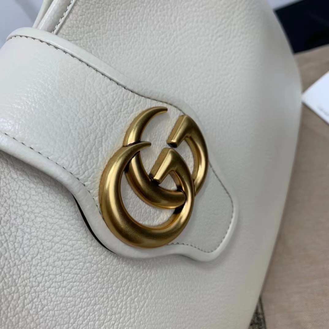 Gucci Women GG Aphrodite Medium Shoulder Bag White Soft Leather Double G