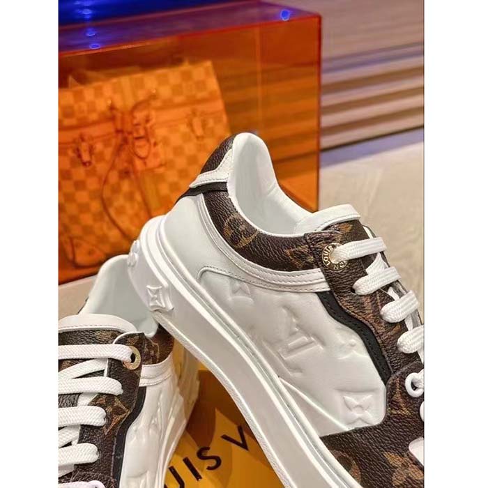 Louis Vuitton Unisex LV Time Out Sneaker White Calf Leather Patent Monogram Canvas