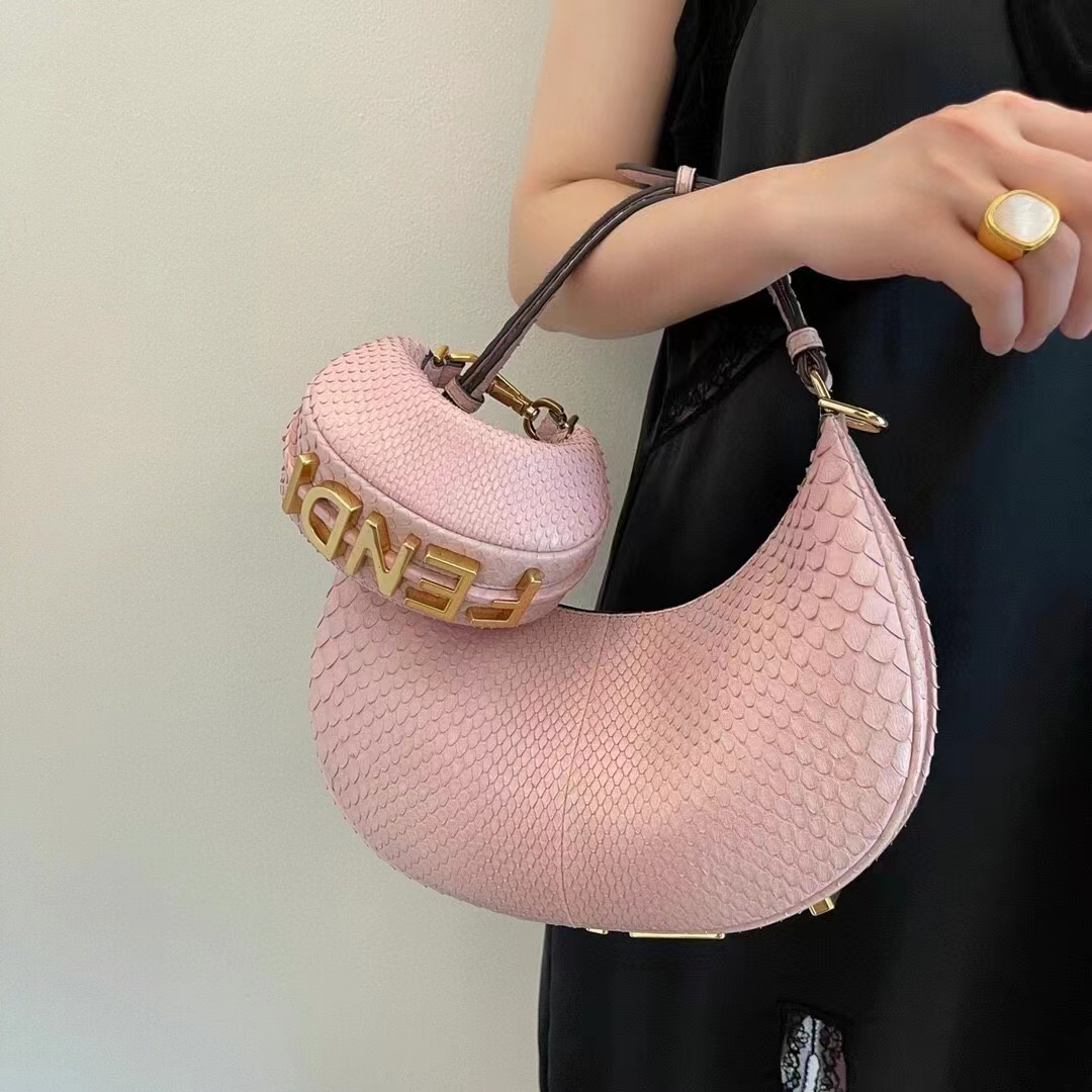 Fendi Women FF Fendigraphy Small Pale Pink Python Leather Bag
