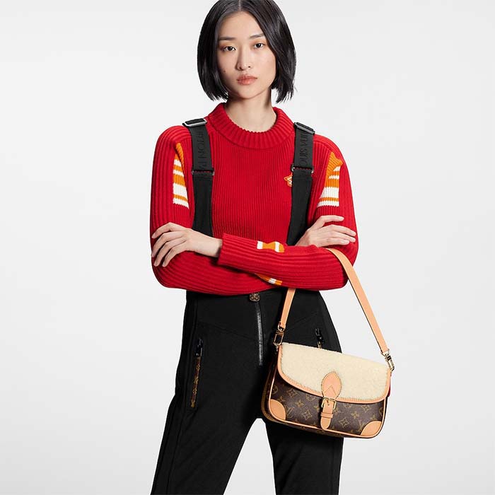 Louis Vuitton LV Women Diane Handbag Beige Brown Monogram Coated Canvas Shearling