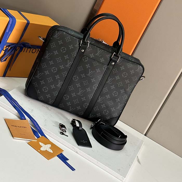Louis Vuitton LV Uniisex Porte-Documents Voyage PM Monogram Eclipse Coated Canvas