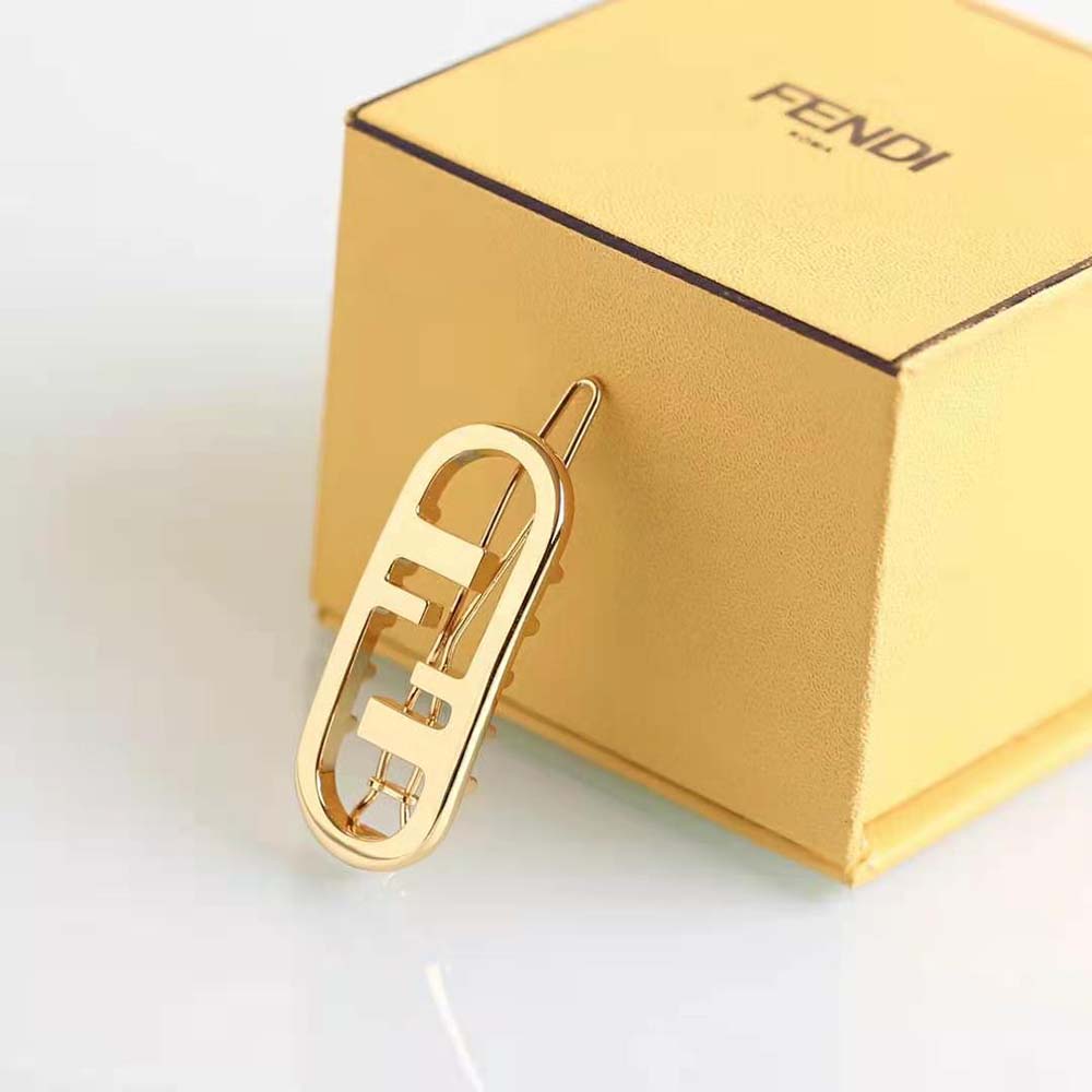 Fendi Women Hair Clip with Fendi O’Lock Motif-Gold