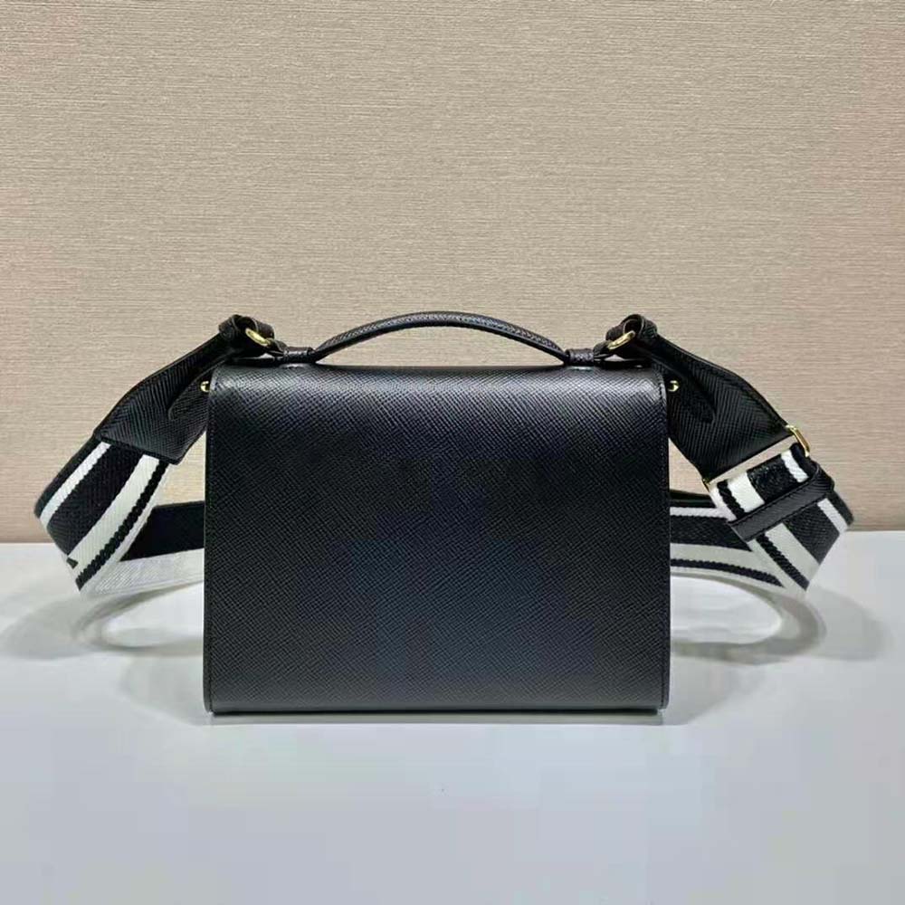 Prada Women Monochrome Saffiano and Leather Bag-Black
