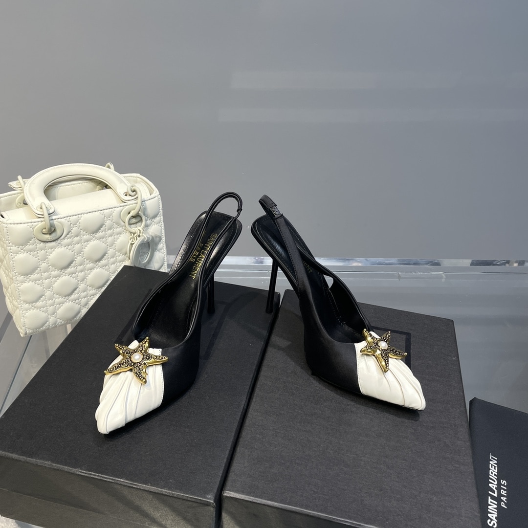 Saint Laurent Womens Silk Slingback Pumps Black For Women 0425020836