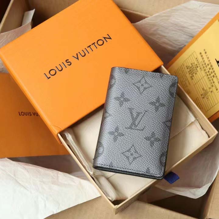 Louis Vuitton LV Unisex Pocket Organizer Gunmetal Gray Monogram Coated Canvas Taiga Cowhide