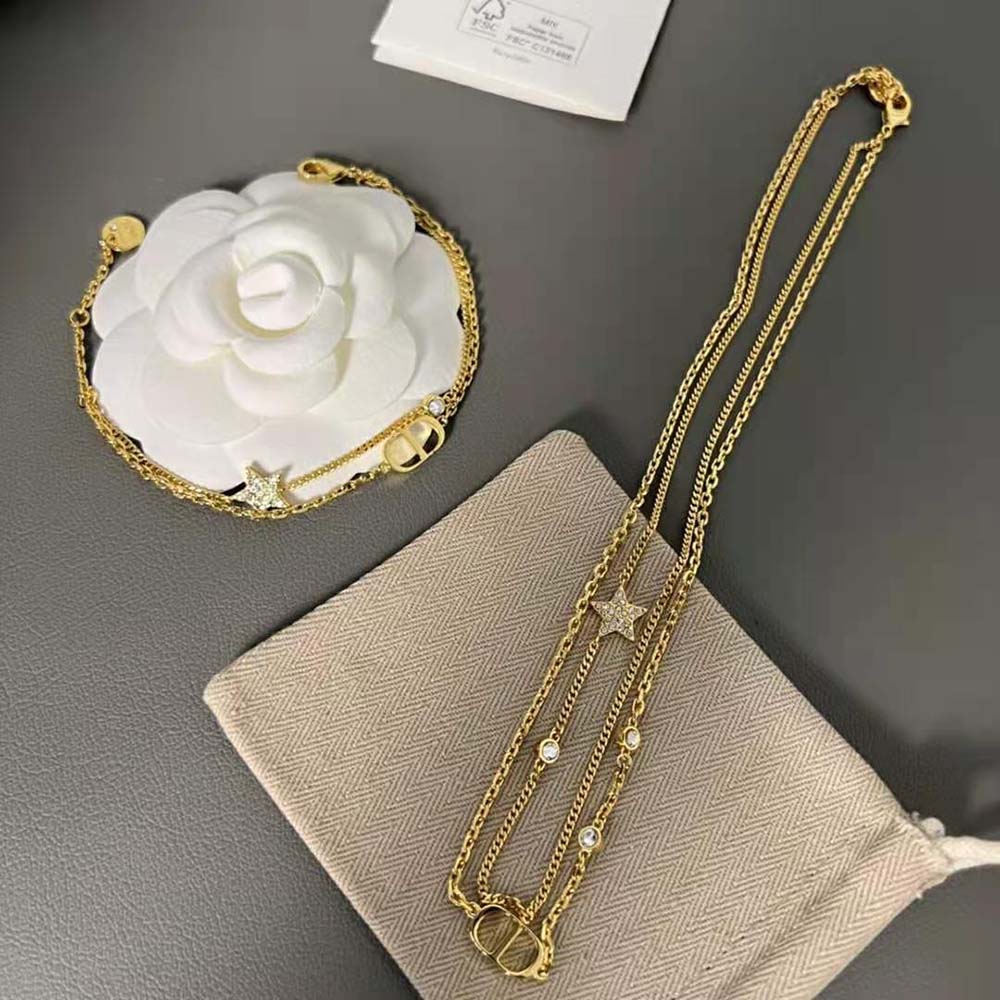 Dior Women 30 Montaigne Long Necklace Gold-Finish Metal and White Crystals