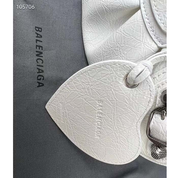 Balenciaga Women BB Le Cagole XS Shoulder Bag White Arena Lambskin