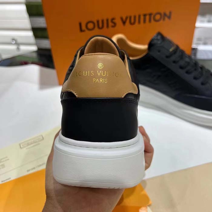 Louis Vuitton LV Unisex Beverly Hills Sneaker Black Monogram Embossed Grained Calf Leather