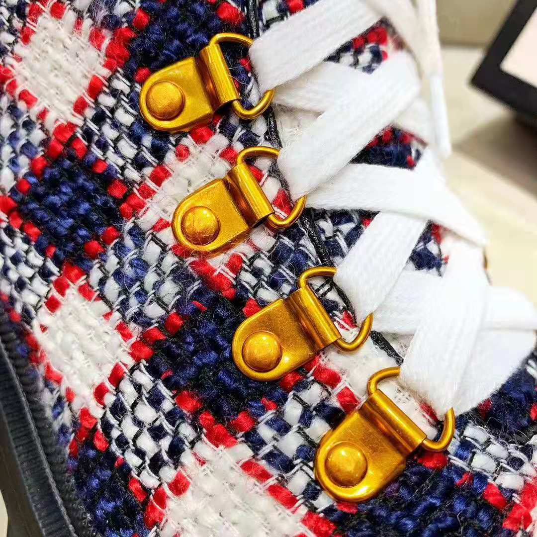 Gucci Women Gucci Zumi GG Check Tweed Ankle Boot in Blue White and Red