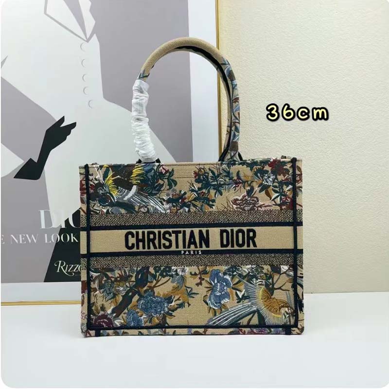 Dior Women CD Medium Book Tote Beige Multicolor Jardin D’Hiver Embroidery