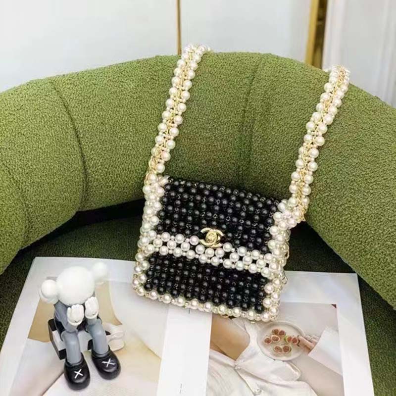 Chanel Women CC Small Evening Bag Imitation Glass Pearls Gold-Tone Metal Black