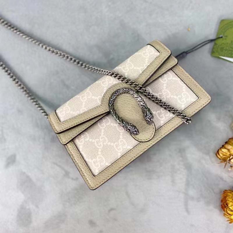 Gucci Women Dionysus GG Super Mini Bag Beige White GG Supreme Canvas